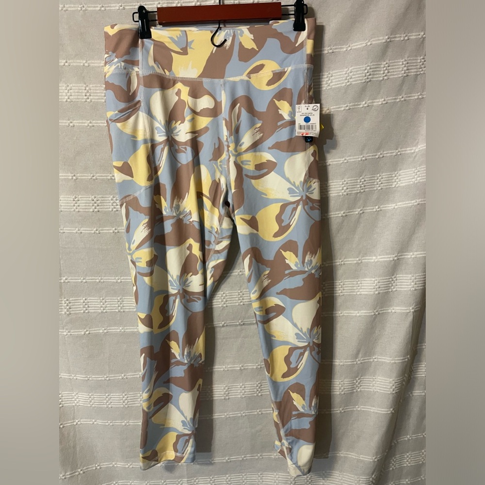 Pro Player  Floral Print Active Leggings in Blue, Yellow & Brown